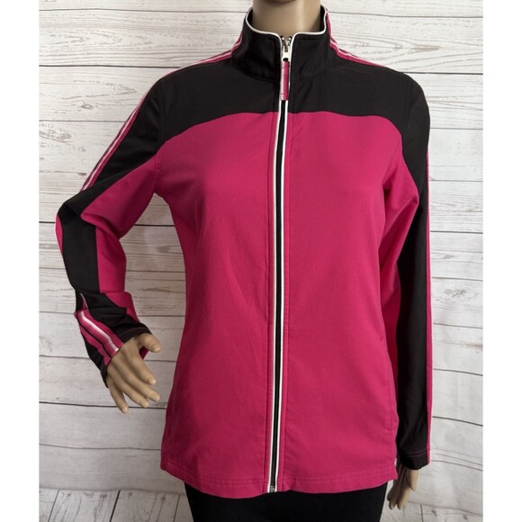 Made for Life Jacket Small Bright Pink Black White Trim Full Zip Athletic Casual - Picture 1 of 14